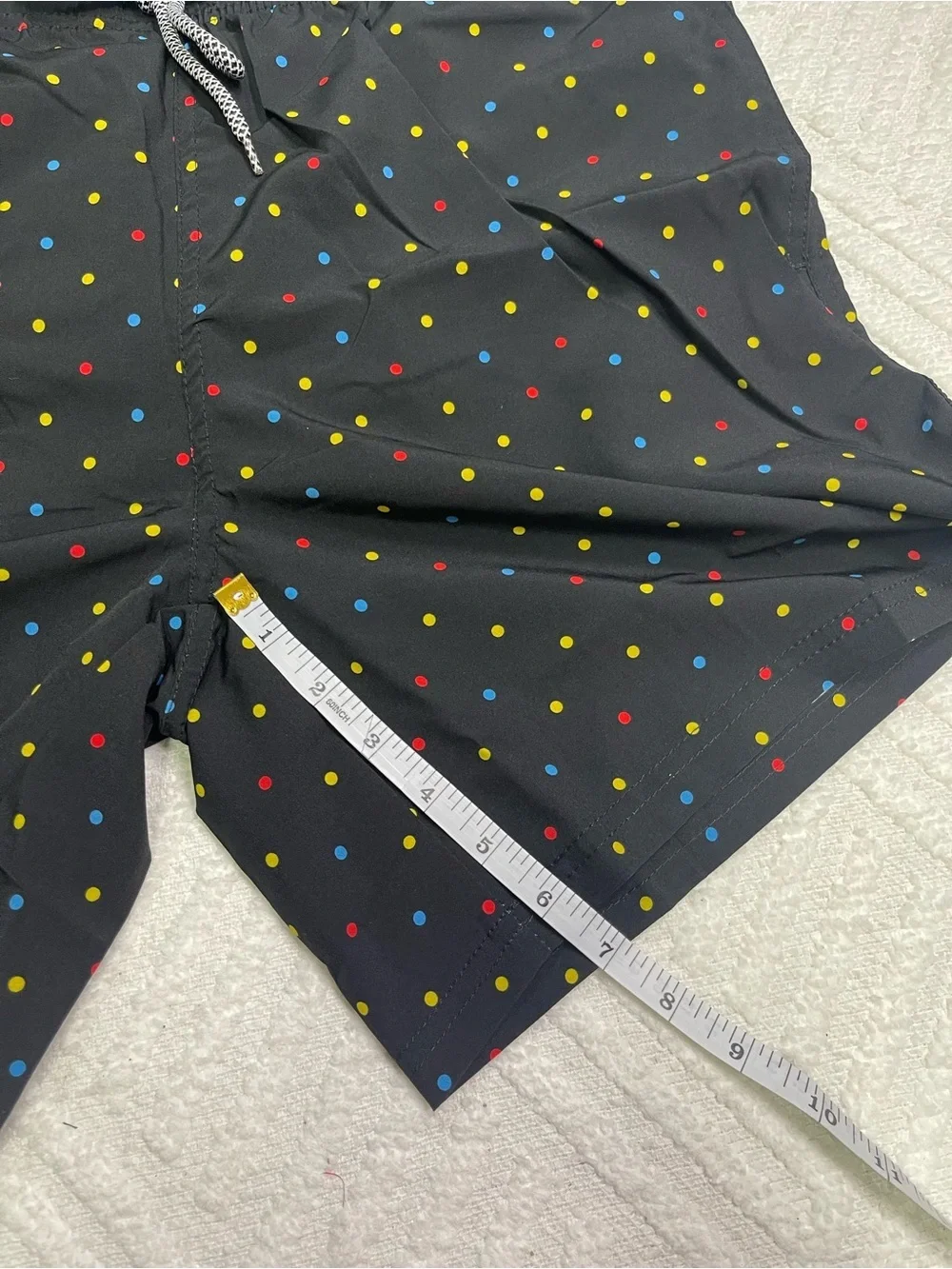 Biwisy Men's Black Swim Trunks with Multicolor Polka Dots Size L